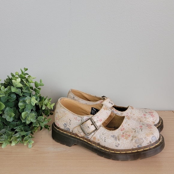 Dr. Martens Shoes - RARE Dr Martens Limited Release Rustic Cracked Floral Mary Jane Strap Shoes US 7